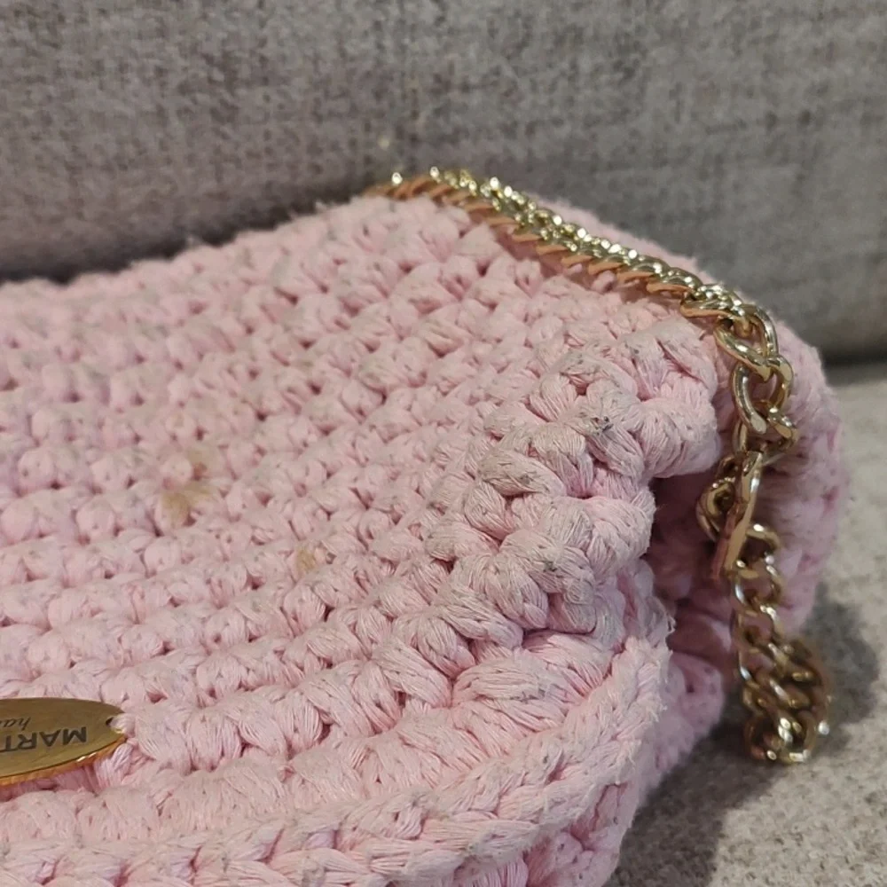 Martin Levin Handmade Crochet Woven Pink Bag w/Gold Hardware